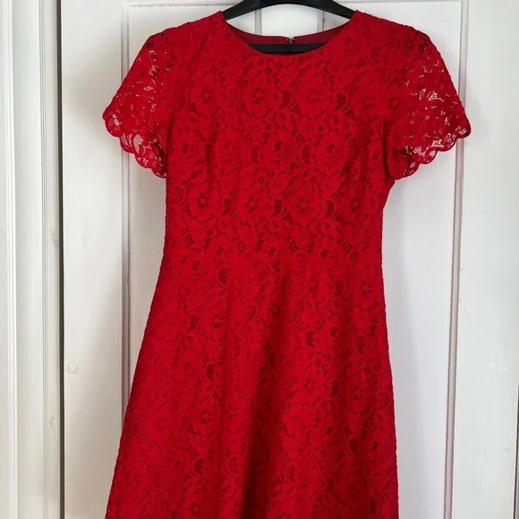 J.Crew Red Short Sleeve Lace Dress J.Crew Red Short Sleeve Lace Dress